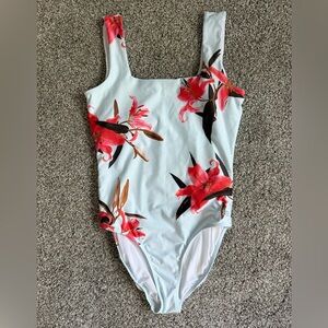 NWOT Albion Red and White One Piece Swimwear with Floral Design